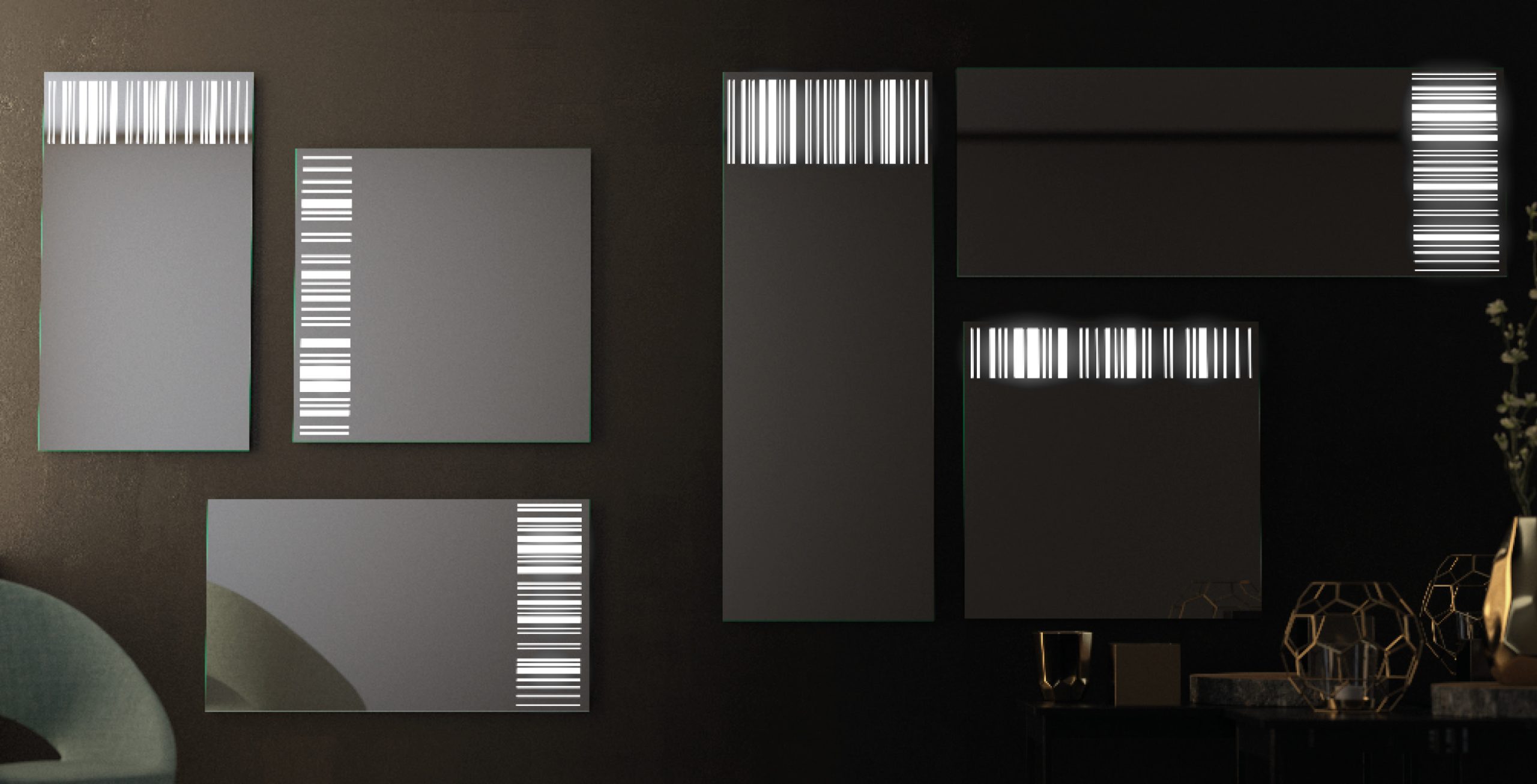 Progetto-group, specchi e accessori bagno, specchi decorati led, BAR CODE collection